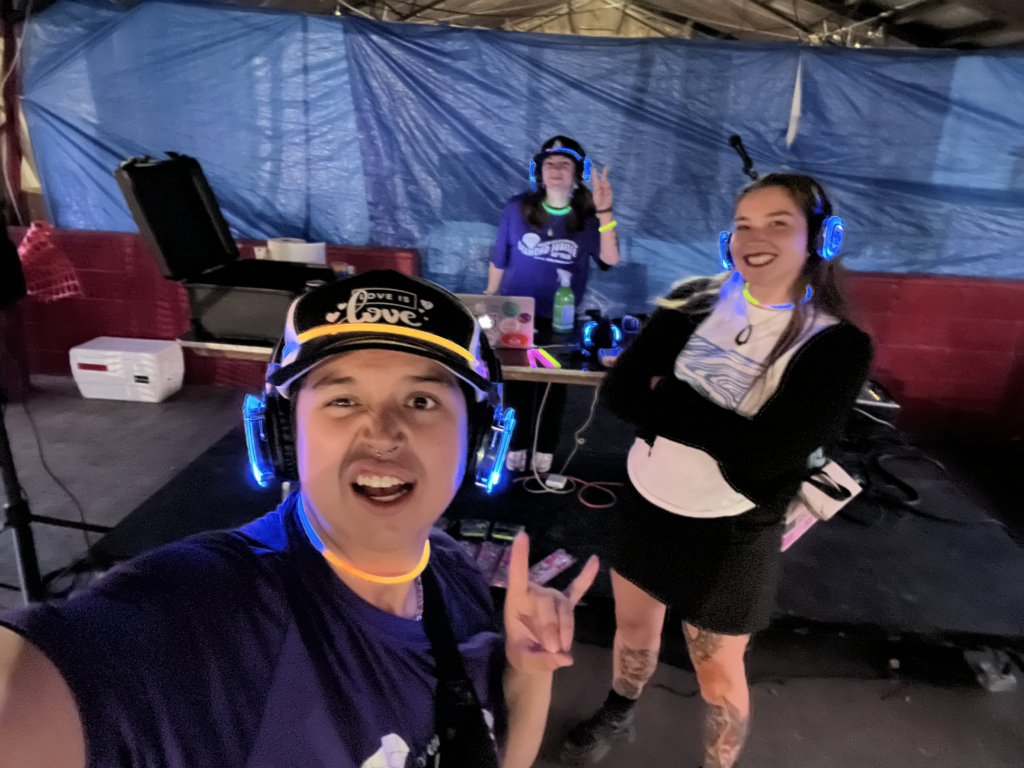 The first ever Silent Disco at GNF was a success! The three djs are posing for their selfie